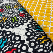 Medallion & Yellow Floral by Fabri-Quilt - Reversible Batted Pre-Quilt Cotton - "Made in America" - 110" Roll End