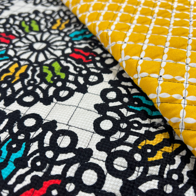 Medallion & Yellow Floral by Fabri-Quilt - Reversible Batted Pre-Quilt Cotton - "Made in America" - 110" Roll End