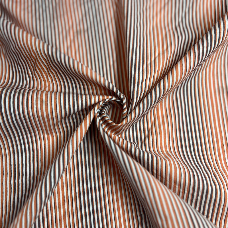 Mocha & Melon Stripe - Cotton/Spandex Stretch Shirting - 184" Length Roll End