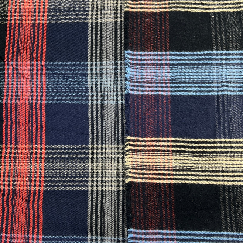 Navy & Beige Tartan Flannel - 100% Cotton, 61" Wide