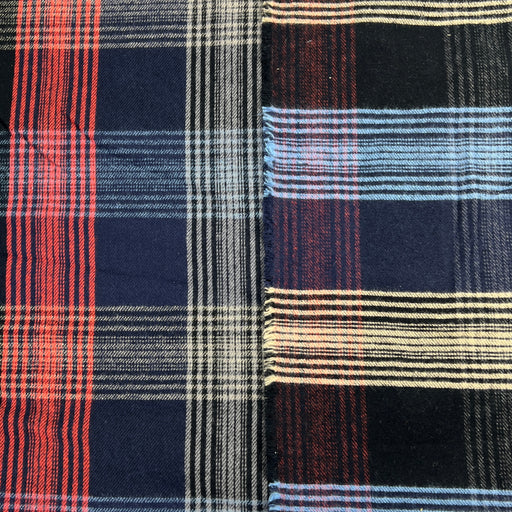 Navy & Beige Tartan Flannel - 100% Cotton, 61" Wide