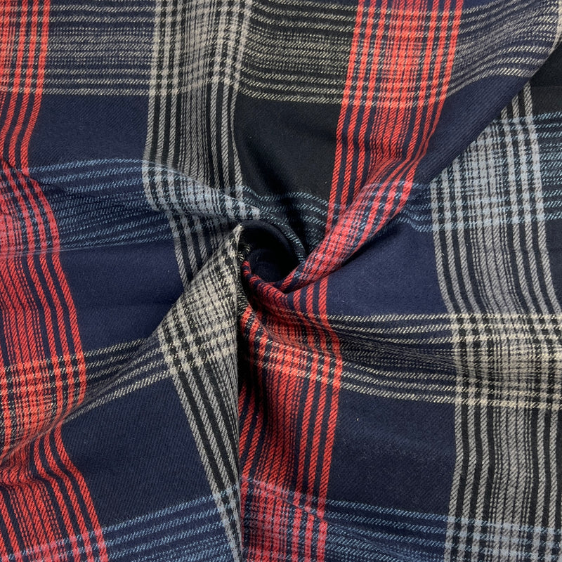 Navy & Beige Tartan Flannel - 100% Cotton, 61" Wide