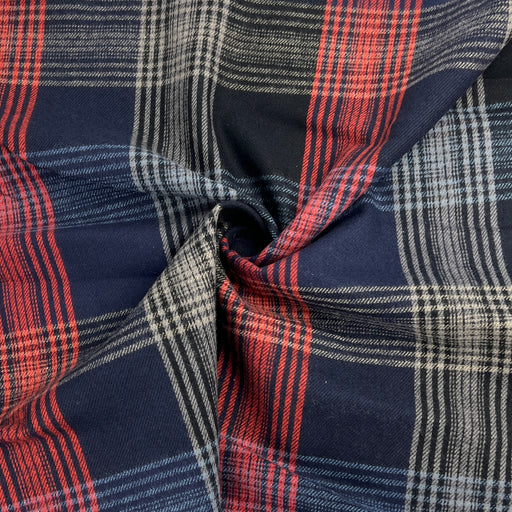 Navy & Beige Tartan Flannel - 100% Cotton, 61" Wide