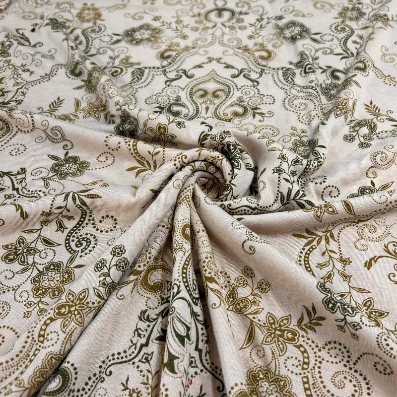 Olive Gradient Floral Henna Print Rayon/Spandex Jersey - 72" Project Pieces