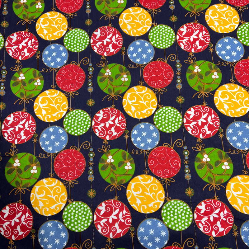 Colorful pattern of round ornaments on a dark blue background