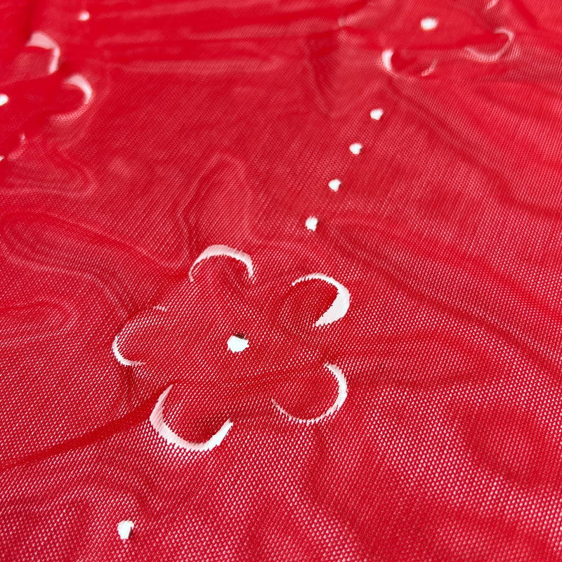 Petals Cutout Sheer Polyester/Lycra Stretch Mesh - Red | 2412 #S9
