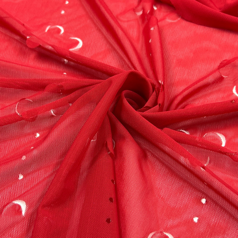 Petals Cutout Sheer Polyester/Lycra Stretch Mesh - Red | 2412 #S9