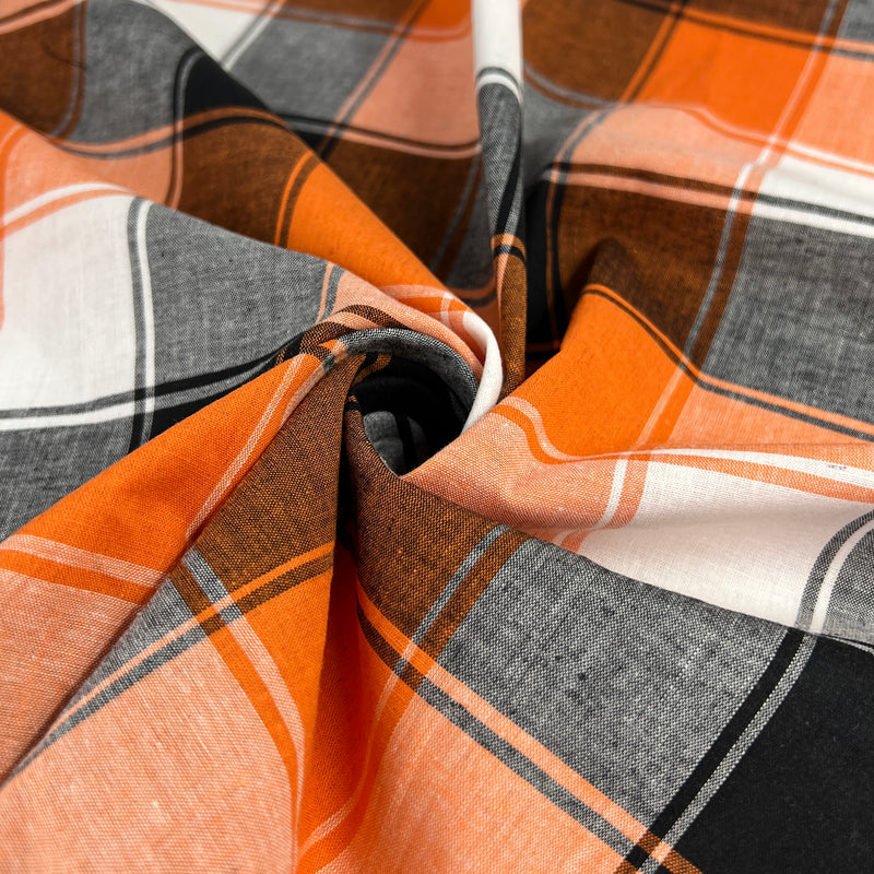 Plaids Cotton Shirting - Orange & Black | SKU 7890 #U103