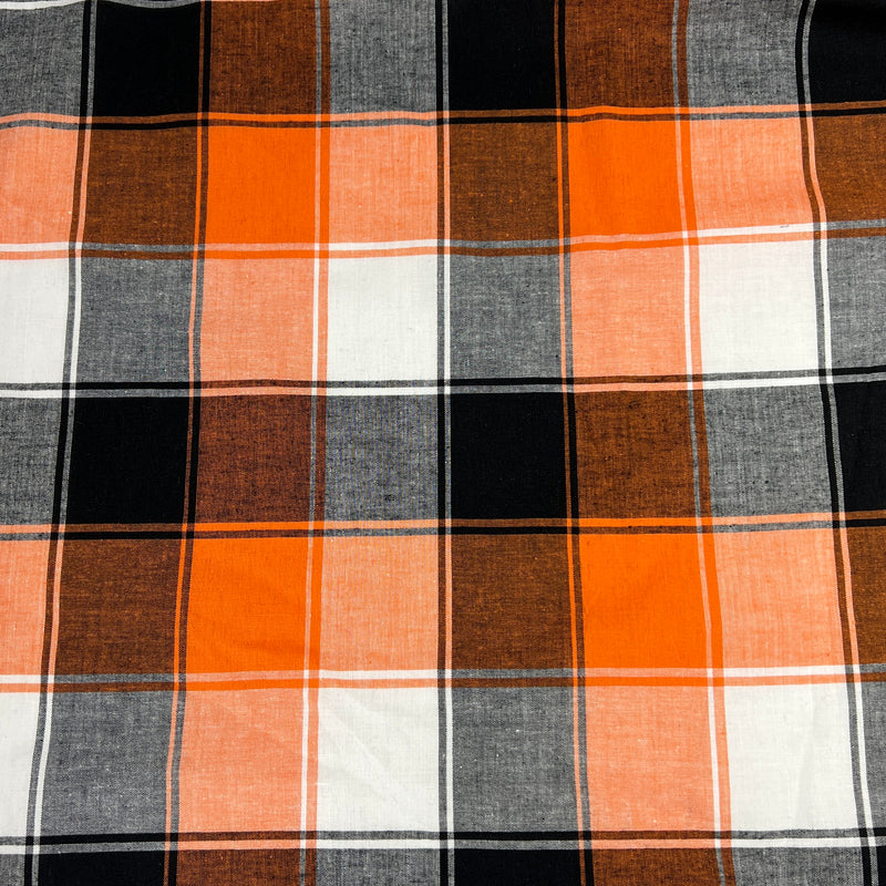 Plaids Cotton Shirting - Orange & Black | SKU 7890 #U103