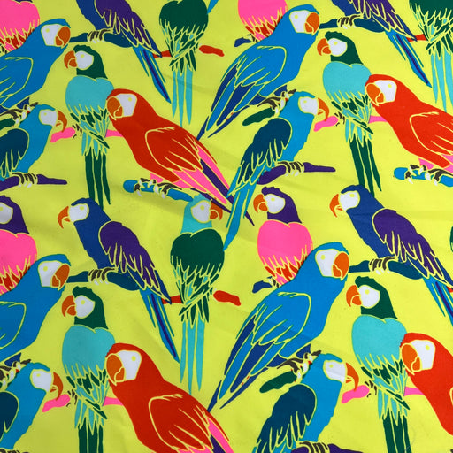 Colorful parrot pattern on a yellow background