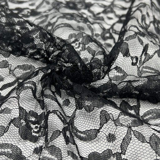 Close-up of black floral lace fabric