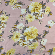 Floral pattern with yellow and white flowers on a pink background