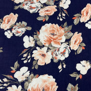 Floral pattern with pink and white flowers on a navy background