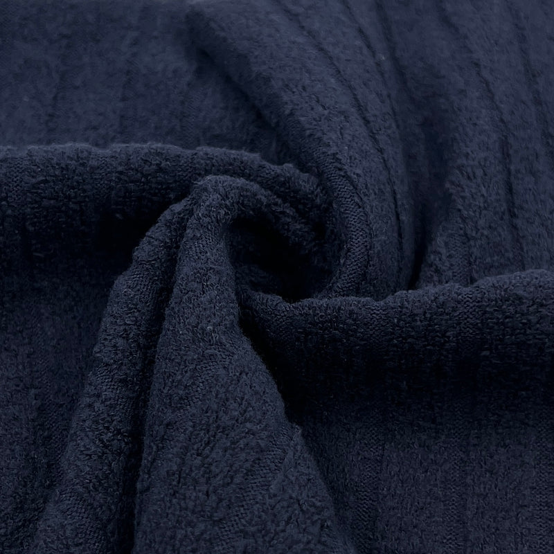 Ribbed Cotton/Polyester Stretch Terry Knit - Navy 1/2" Rib | SKU 2752 #U134