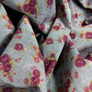 Rose Printed Indigo 100% Cotton Lightweight Chambray