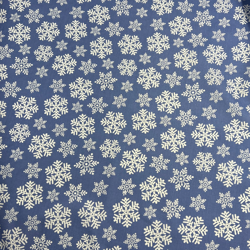 Pattern of white snowflakes on a blue background