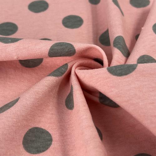 Soft Pink & Grey Polka Dot t-shirt jersey fabric | comfortable and soft cotton/spandex blend