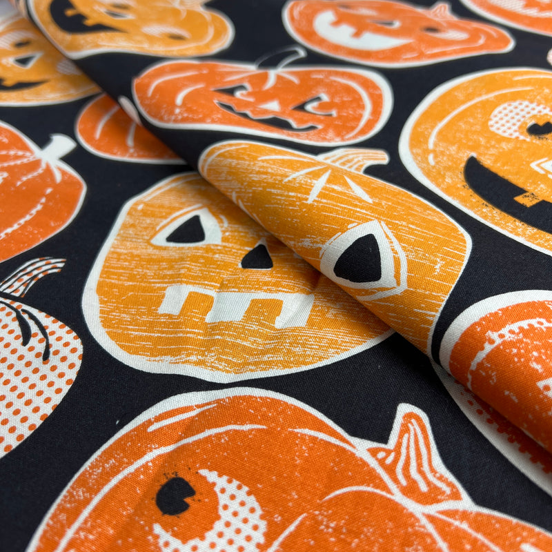 Spooktacular Jack-o'-lantern Print - Quilting Cotton Print - 36" Remnant