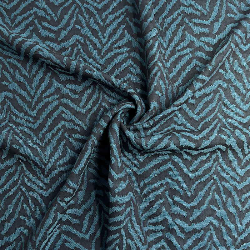 Teal & Black Zebra Challis - 100% Rayon, 57" Wide