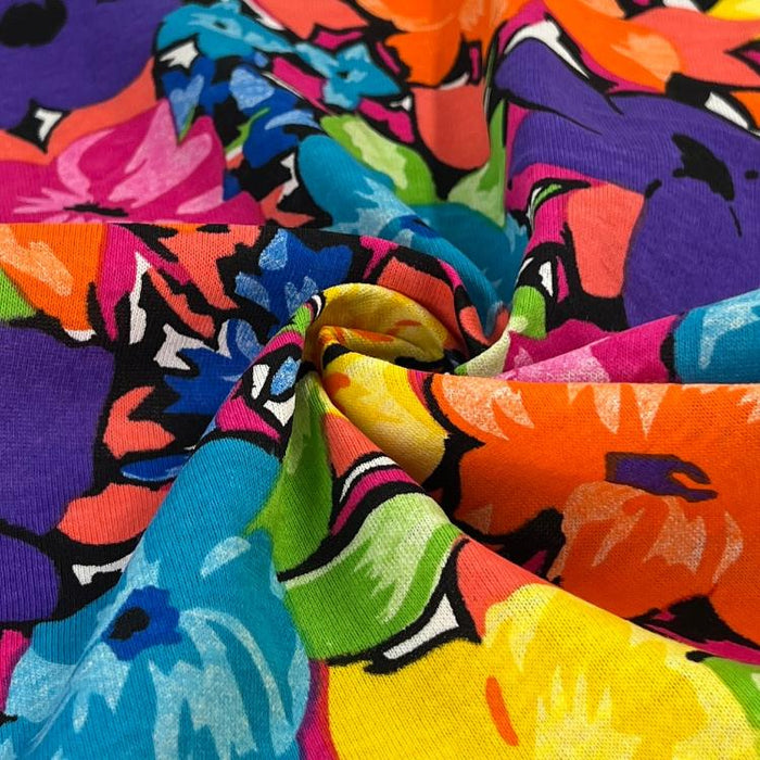 Vibrant Floral Printed Cotton Jersey Knit Fabric