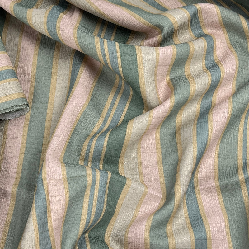 Green & Gold Stripe Textured Drapery Synthetic Blend - 138" Maker's Cut