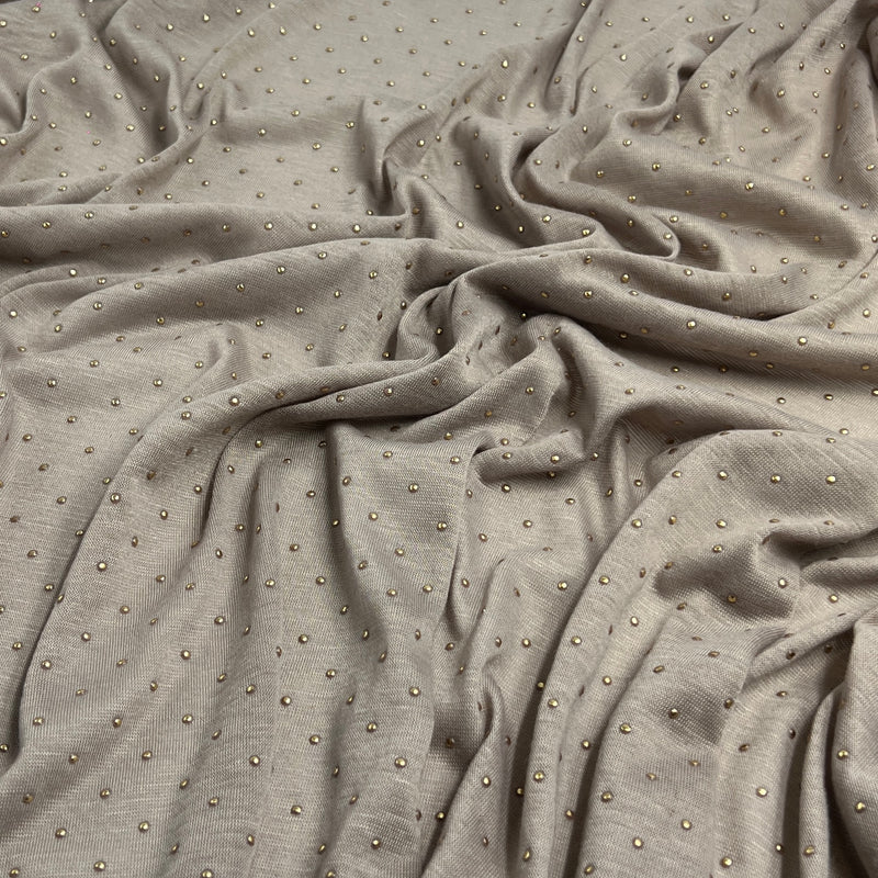 Grey Jersey with Gold Studs - Polyester/Lycra, 60" Wide - SKU 8196 #U96