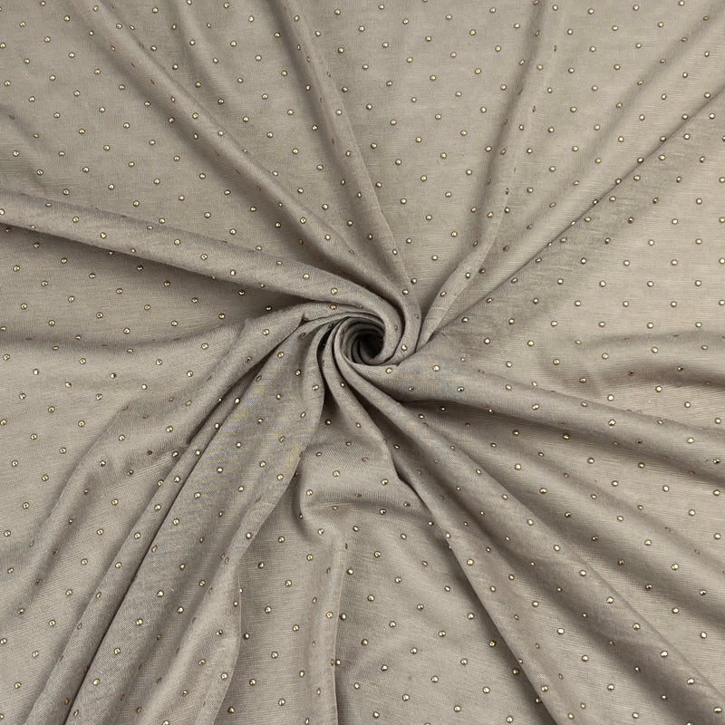 Grey Jersey with Gold Studs - Polyester/Lycra, 60" Wide - SKU 8196 #U96
