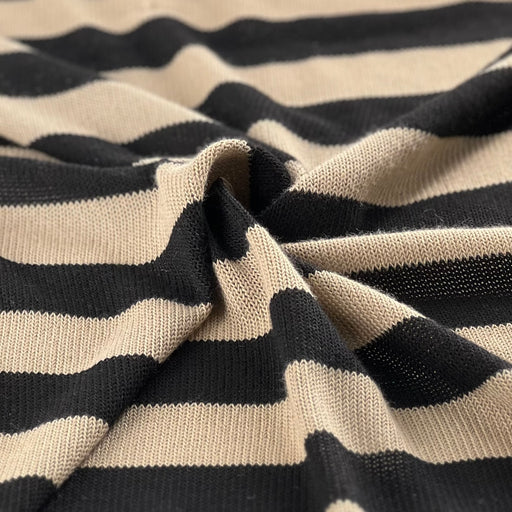 Khaki & Black | Stripe Jersey Sweater Knit - 7505 #S125