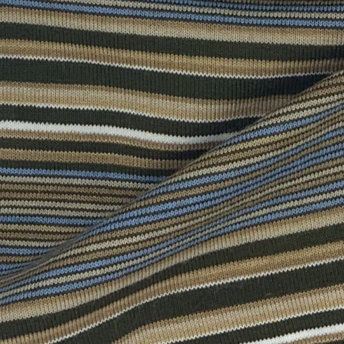 Olive/Blue #SS175 Poly/Spandex Stripe Jersey Knit Fabric - SKU 4524