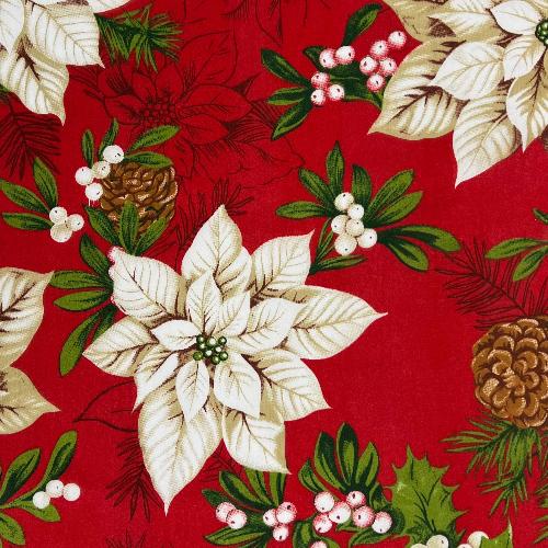 Pine & Poinsettias - Red | Print Poly/Cotton Shirting - SKU 7634 #U17 FLAT