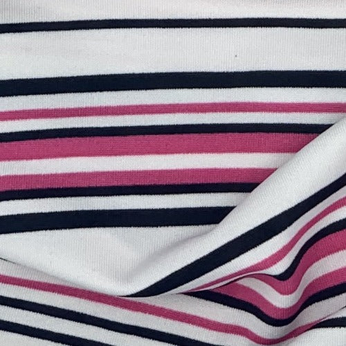Black/White #SS18 Stripe Poly/Spandex Jersey Knit Fabric - SKU 4524