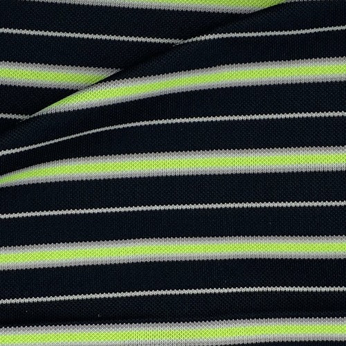 Black/Lime Pique Yarn Dye Stripe Knit Fabric - SKU 4086
