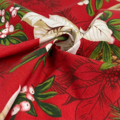 Pine & Poinsettias - Red | Print Poly/Cotton Shirting - SKU 7634 #U17 twist