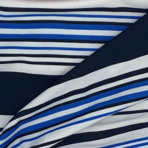 Royal/White #SS18 Stripe Poly/Spandex Jersey Knit Fabric - SKU 4524