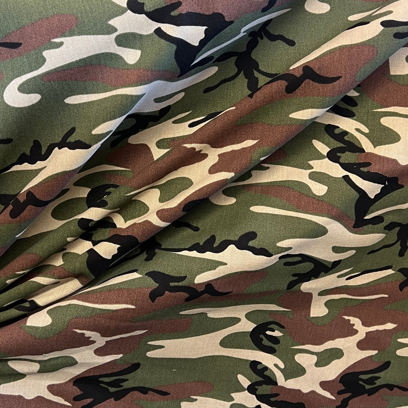 Olive Camouflage Print Cotton Canvas