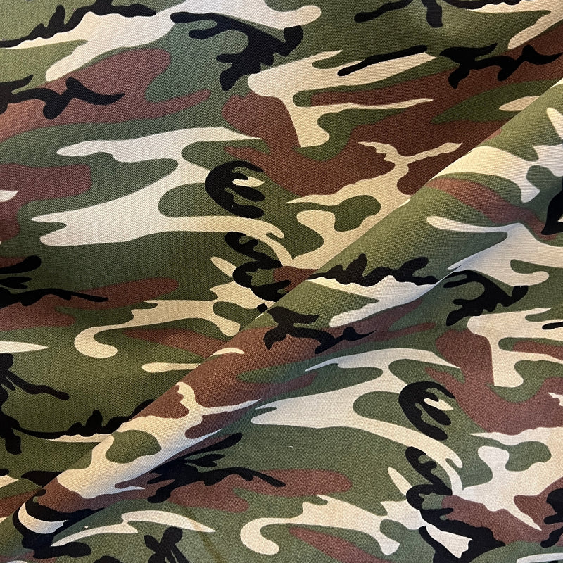 Olive Camouflage Print Cotton Canvas