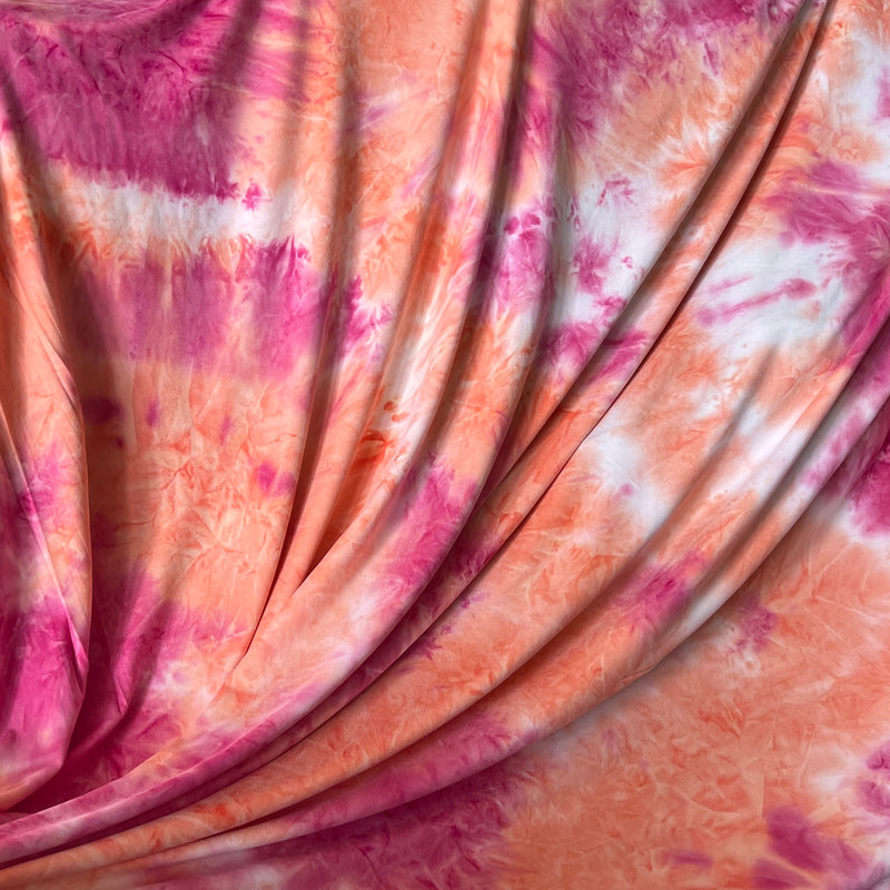 Orange & Pink Tie Dye Double Brushed Jersey - Polyester/Lycra, 60" Wide - SKU 6945 #U128