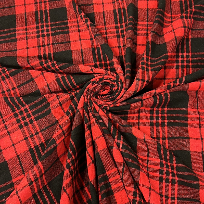 Red & Black Plaid Flannel - 260GSM, 100% Cotton, 58" Wide - SKU 7398 #S/DD