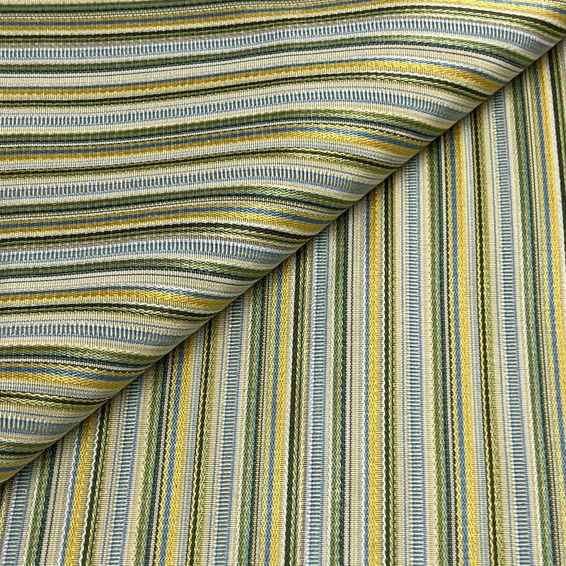 Yellow, Green & Blue Varied Weave Textured Stripe - 60" Maker's Cut