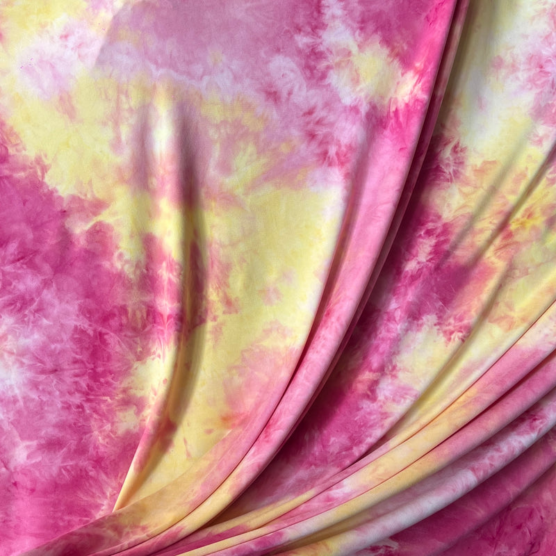 Yellow & Pink Tie Dye Double Brushed Jersey - Polyester/Lycra, 60" Wide - SKU 6945 #U128