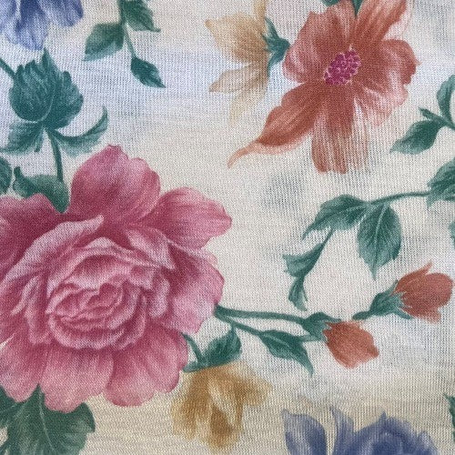 Pink/Green #U/3 Rose Garden Jersey Polyester Print Knit Fabric - SKU 5947