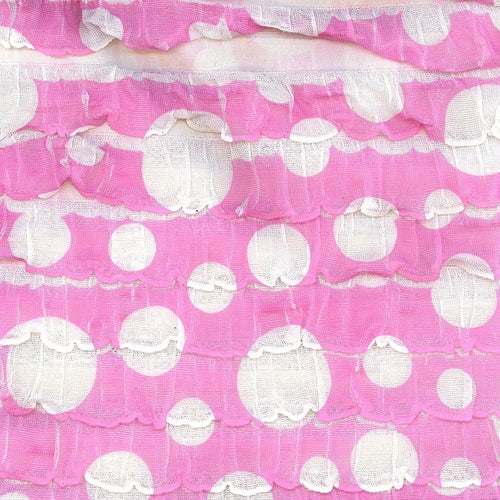 Pink White Stretch Girly Ruffle Dots Knit Fabric