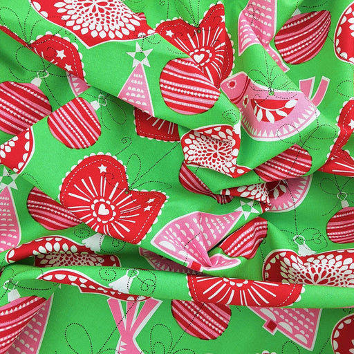 Green Ornaments #S177 Christmas Print 100% Cotton Woven Fabric - SKU 6719