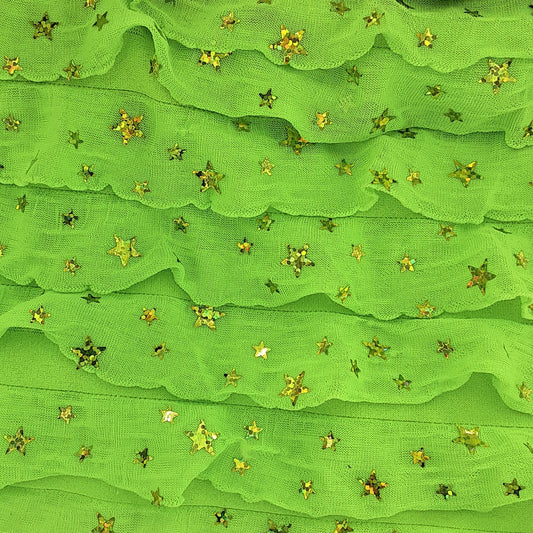 BOGO Neon Green #U/2 Ruffle Star Sequin Spandex Jersey Knit Fabric - SKU 3733