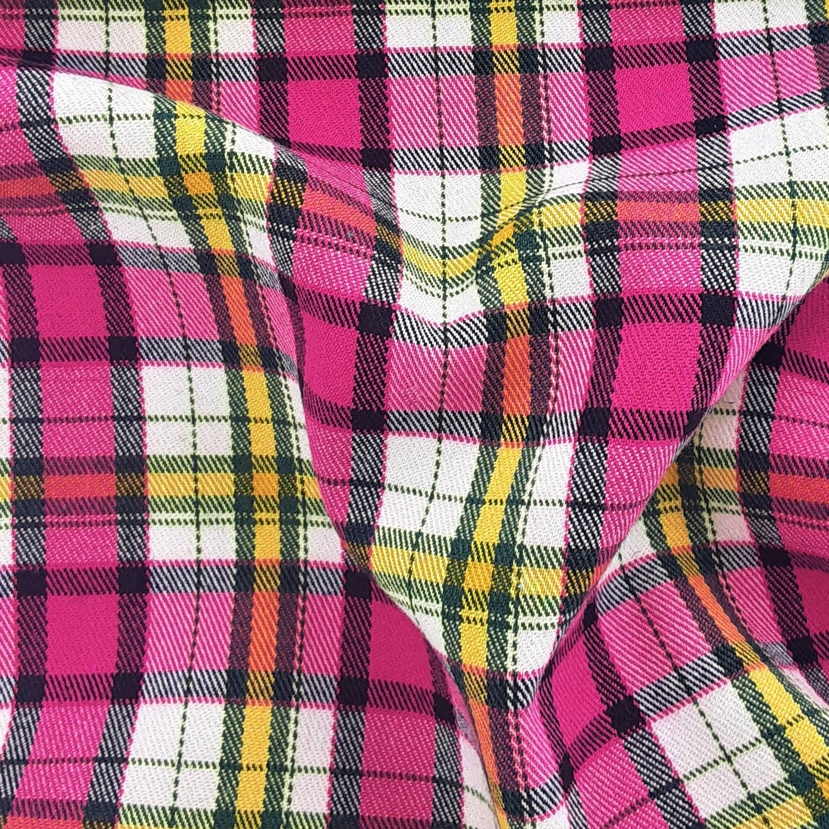 Pink/Hunter/Yellow #U16 Brawny Shirting Plaid Woven Fabric - SKU 4917