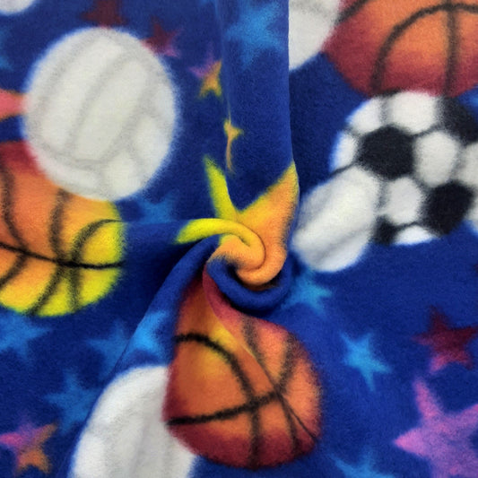 Royal #U5 Sports Balls 220 Gram Polar Fleece Print Knit Fabric- SKU 3913A