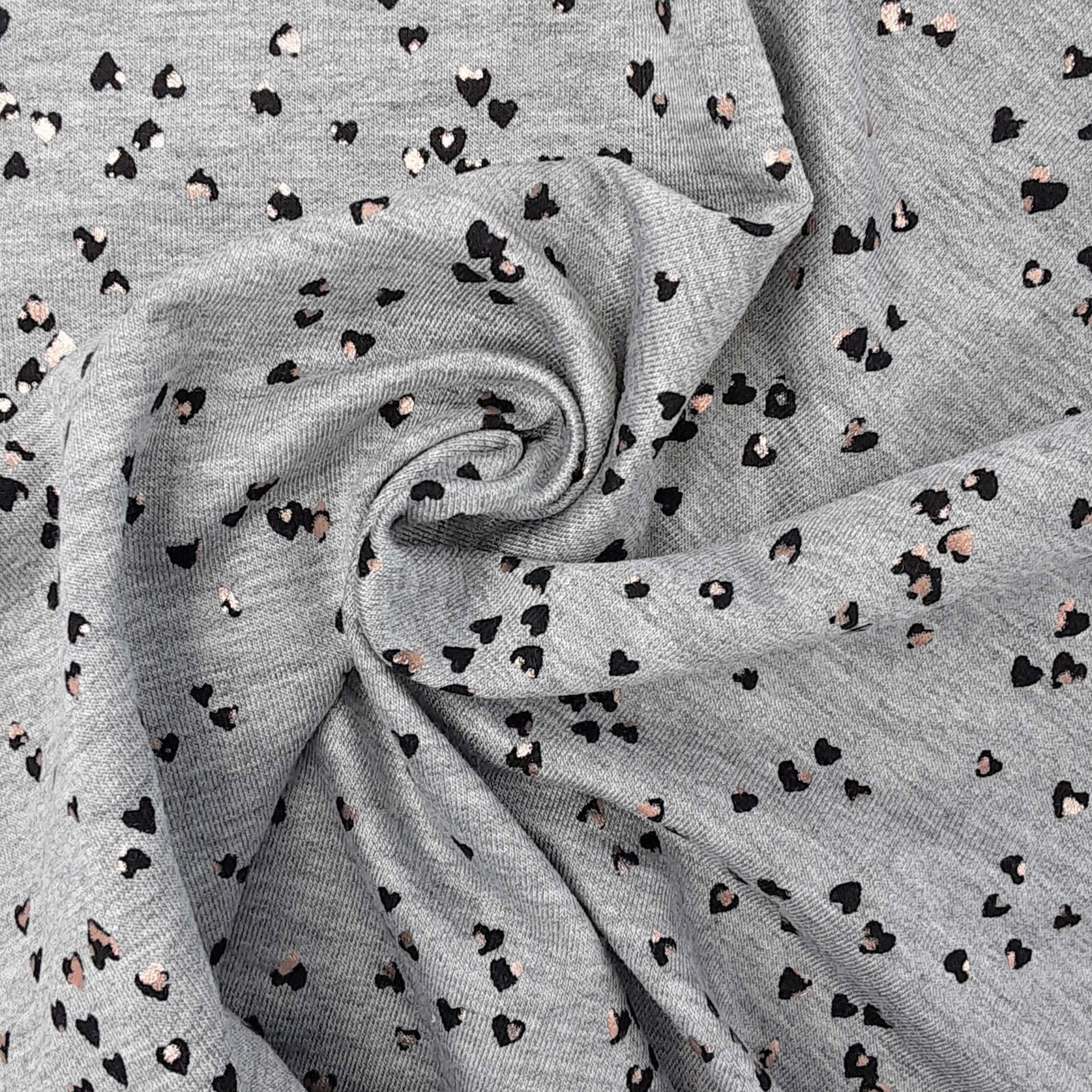 Grey #S816 Cheetah Hearts French Terry Metallic Knit Fabric - SKU 6873