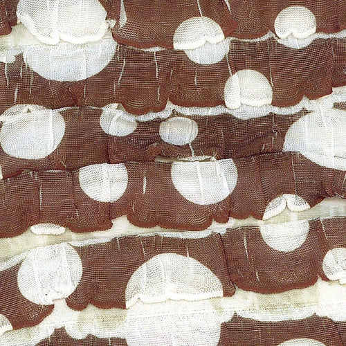 Brown White Stretch Girly Ruffle Dots Knit Fabric - SKU 4234B