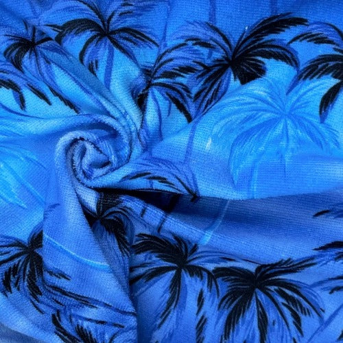 Royal #U16 Palm Tree Stretch Terry Print Knit Fabric - SKU 6908