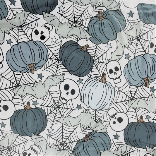 Grey Skull Webs | Butter Soft Knit Fabric - SKU 7003 #U7